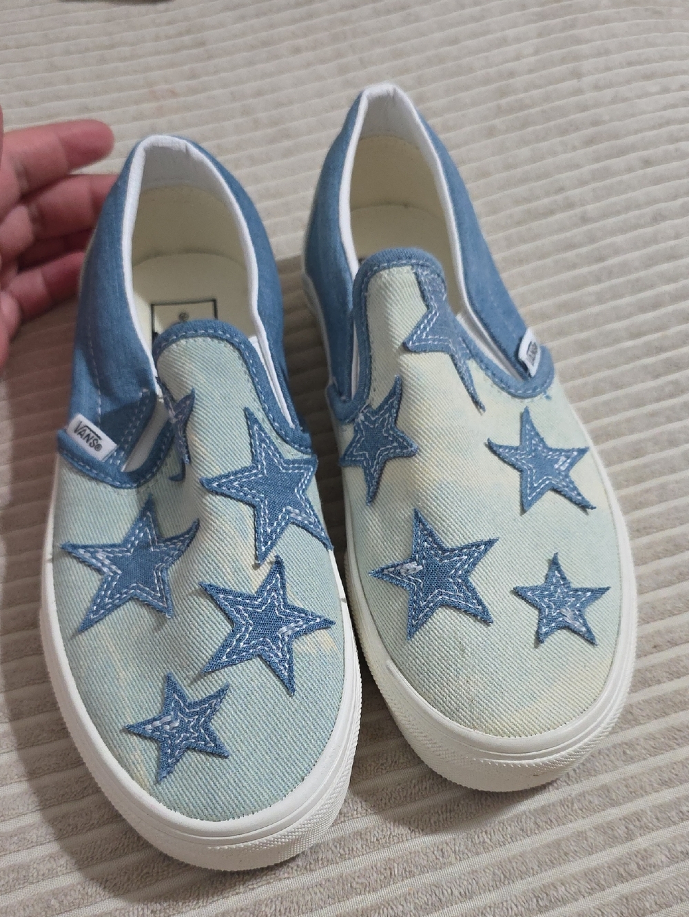 Vans Kids Slip-On Denim Sneakers with Blue Star Appliqués